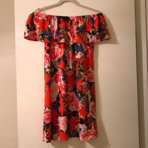 Off the shoulder bright floral print dress